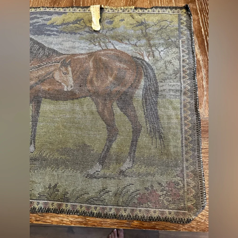 Vintage ITALIAN Velvet WILD HORSES Equine WALL Hanging TAPESTRY Rug MCM Italy